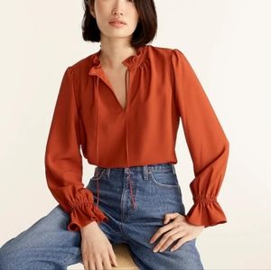 NWT J.Crew Gathered ruffle Drapey orange/Brown Top Size XS
